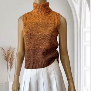 Grace by Dane Lewis Sleeveless Turtleneck Sweater - Orange and Brown